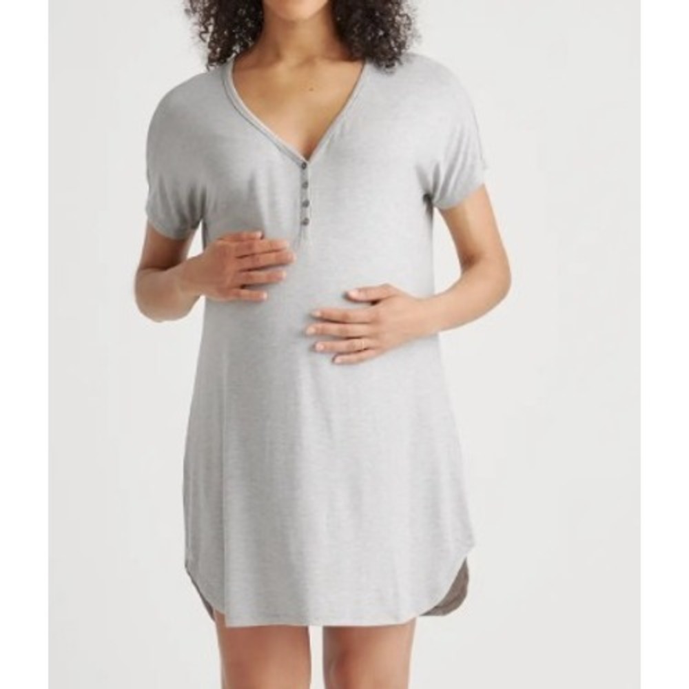 Quince Maternity Essentials Hospital Nightgown Heather Grey Bamboo Rayon Med